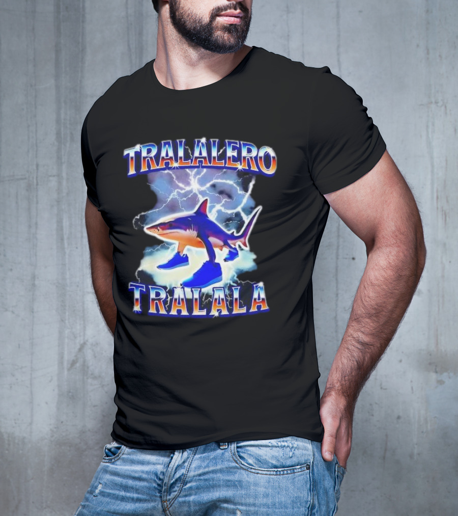 TRALALERO TRALALA Shark With Sneakers Lightning Background T-Shirt