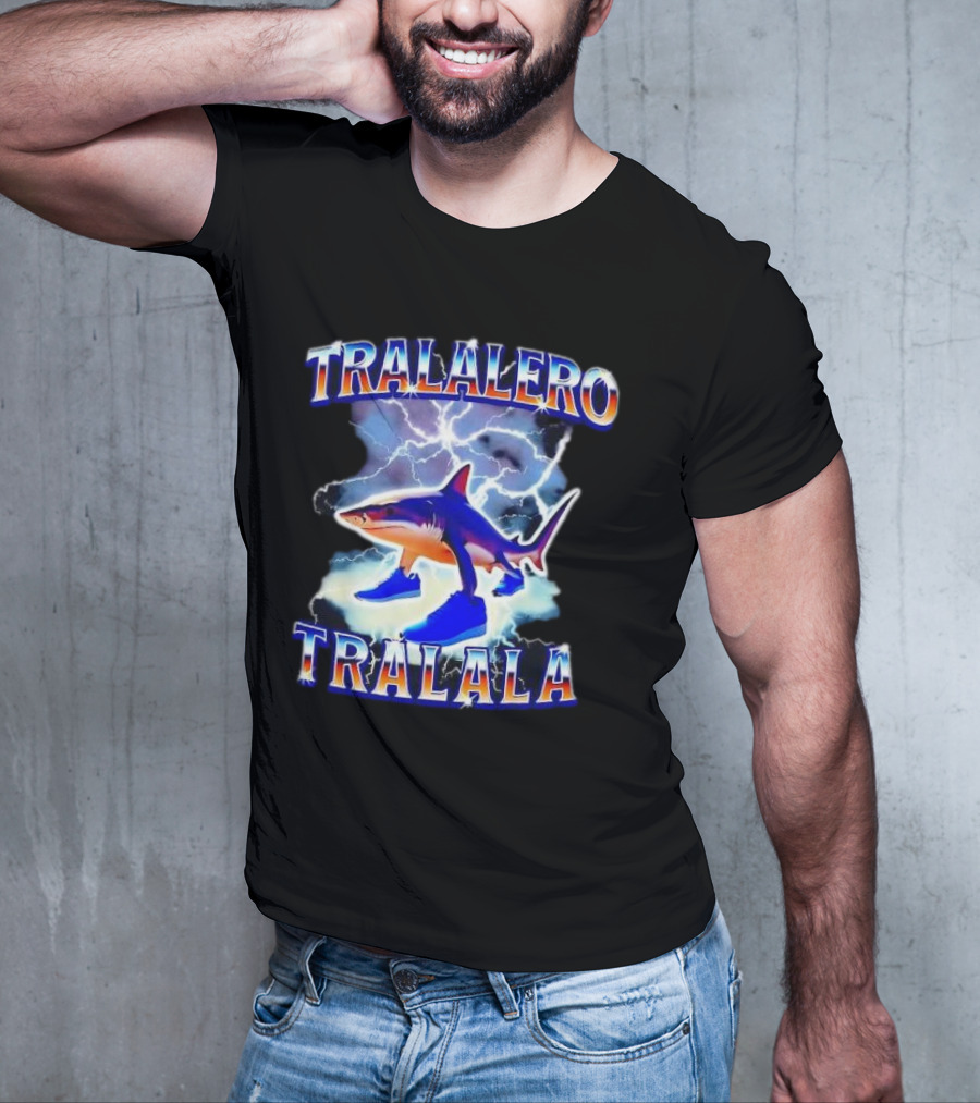 TRALALERO TRALALA Shark With Sneakers Lightning Background T-Shirt