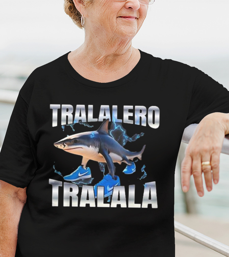 Tralalero Tralala Shark Wearing Blue Nike Shoes With Lightning T-Shirt