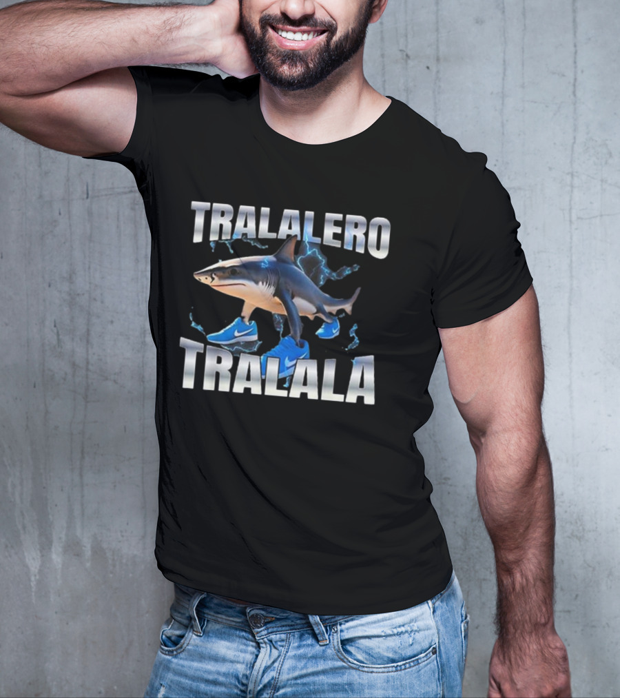 Tralalero Tralala Shark Wearing Blue Nike Shoes With Lightning T-Shirt