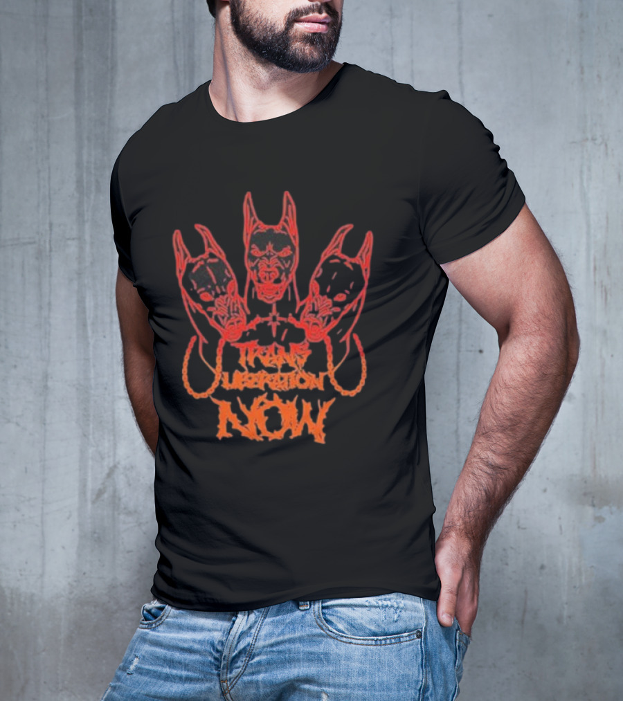 Trans Liberation Now Three Red Bull Dog Faces T-Shirt