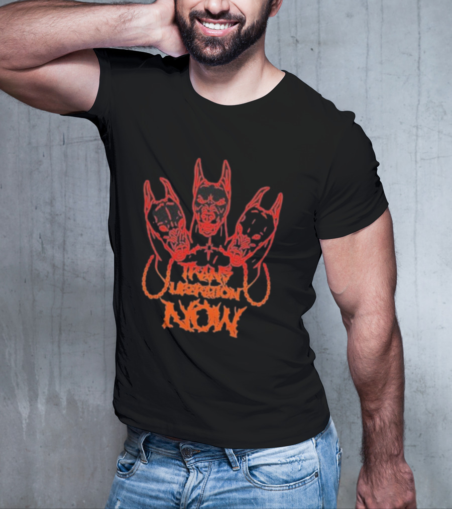 Trans Liberation Now Three Red Bull Dog Faces T-Shirt