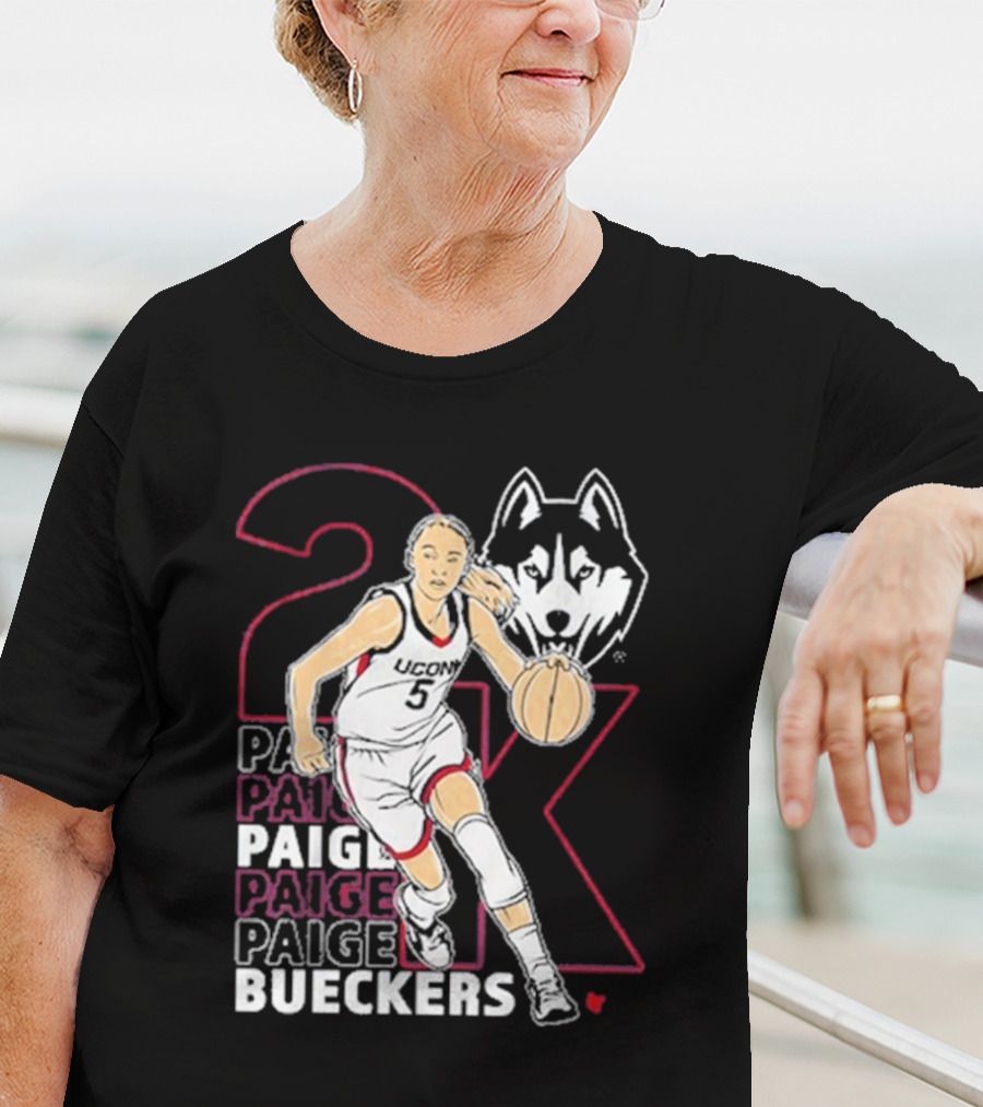 UConn Basketball Paige Bueckers 2K Athlete Silhouette And Husky Mascot T-Shirt