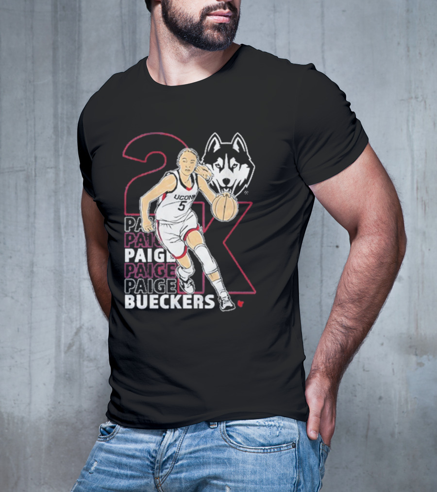 UConn Basketball Paige Bueckers 2K Athlete Silhouette And Husky Mascot T-Shirt