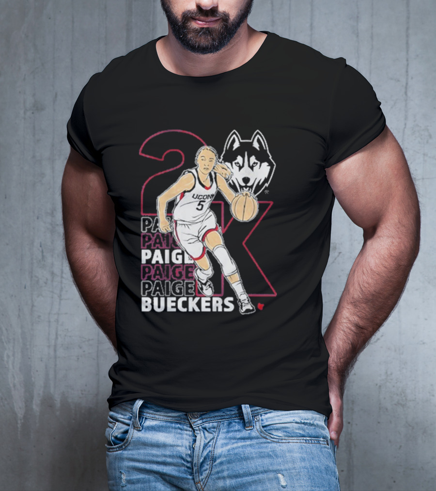 UConn Basketball Paige Bueckers 2K Athlete Silhouette And Husky Mascot T-Shirt
