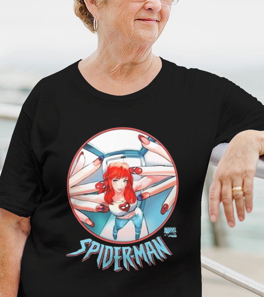 Marvel Comics Spider-Man Cover Girl In Red Hair With Spider Nails T-Shirt