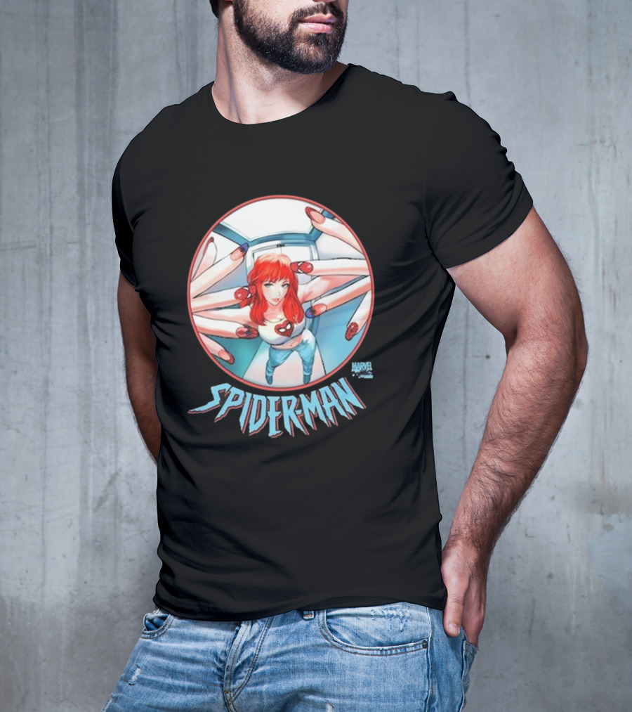 Marvel Comics Spider-Man Cover Girl In Red Hair With Spider Nails T-Shirt