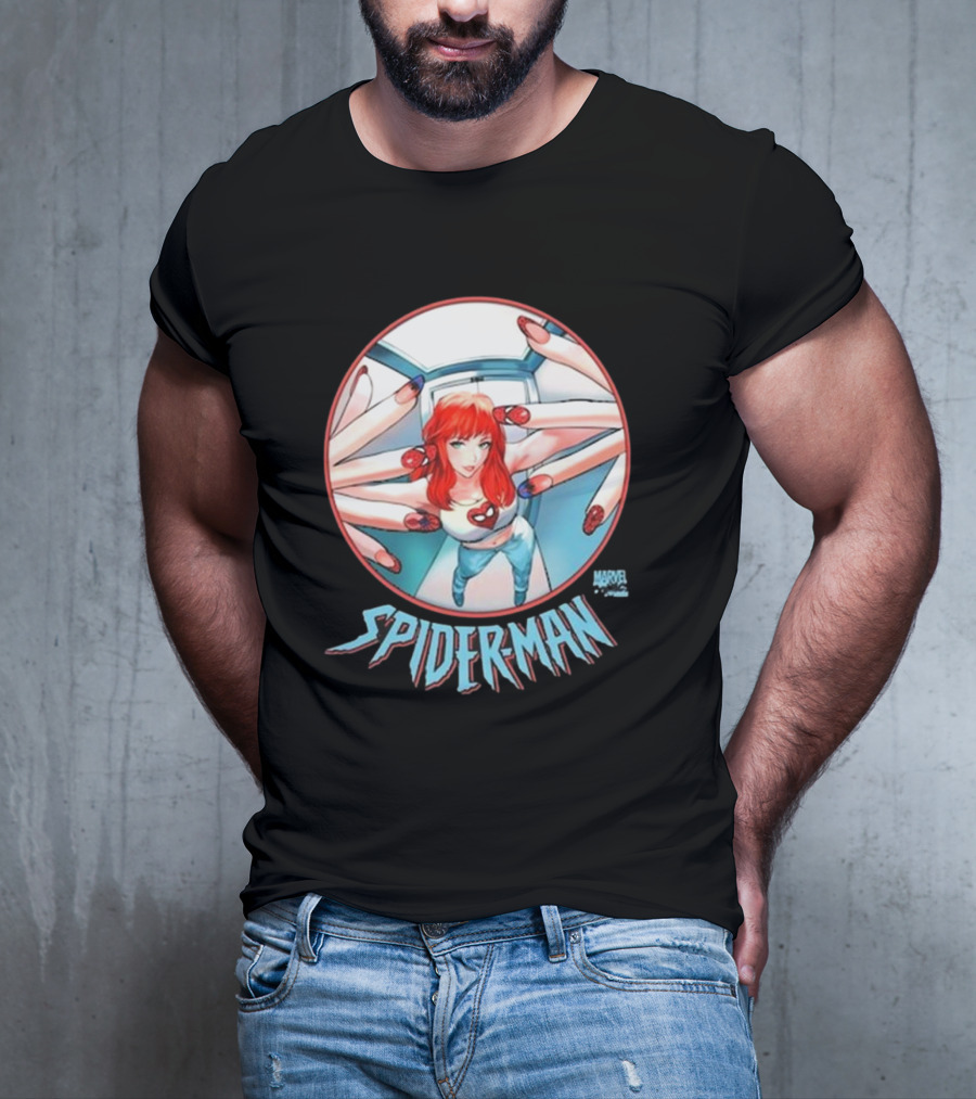 Marvel Comics Spider-Man Cover Girl In Red Hair With Spider Nails T-Shirt