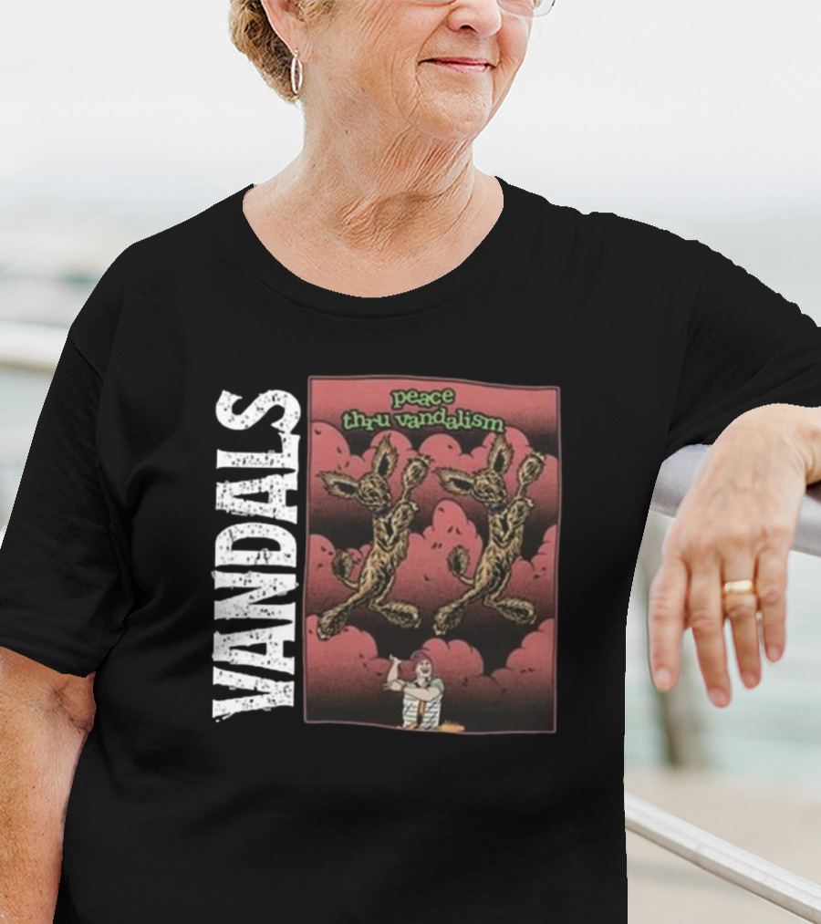 Vandals Peace Thru Vandalism NOFX Dual Skeletons Retro Comic Style T-Shirt