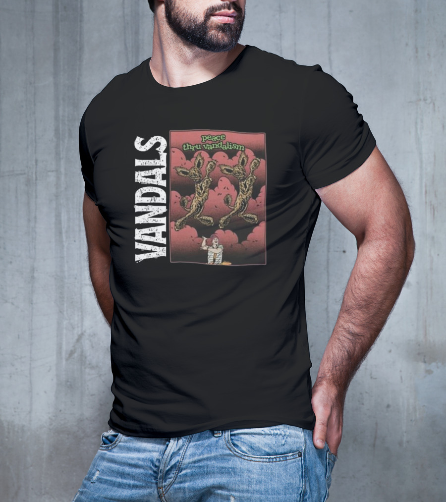 Vandals Peace Thru Vandalism NOFX Dual Skeletons Retro Comic Style T-Shirt