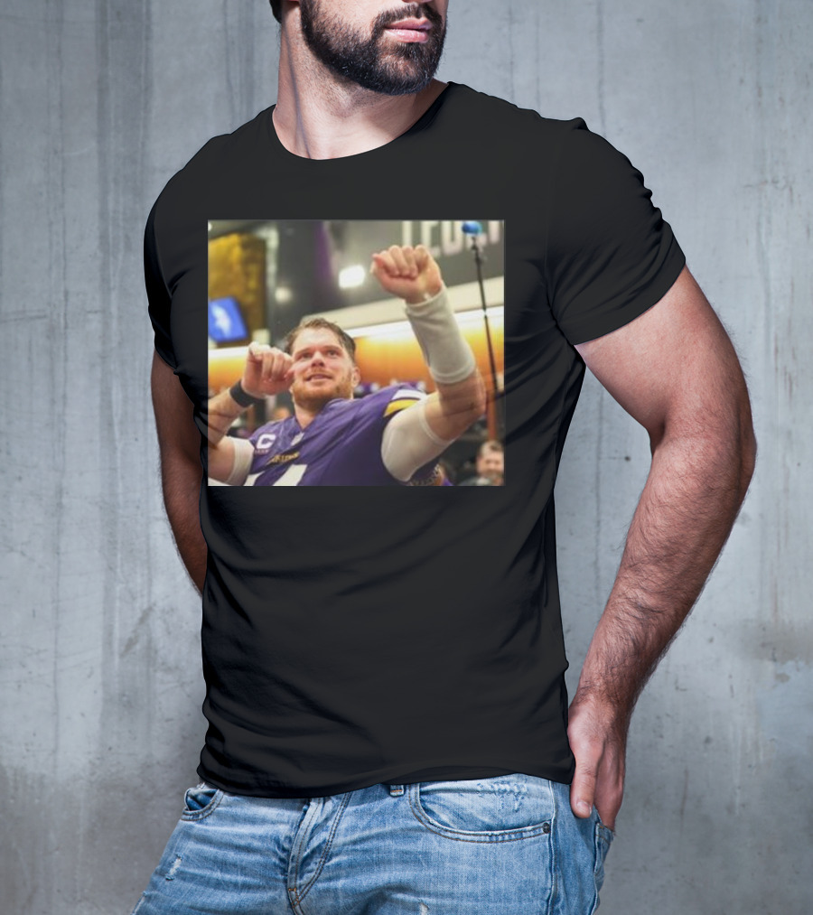 Vikings Locker Room Celebration With Sam Darnold In Jersey T-Shirt