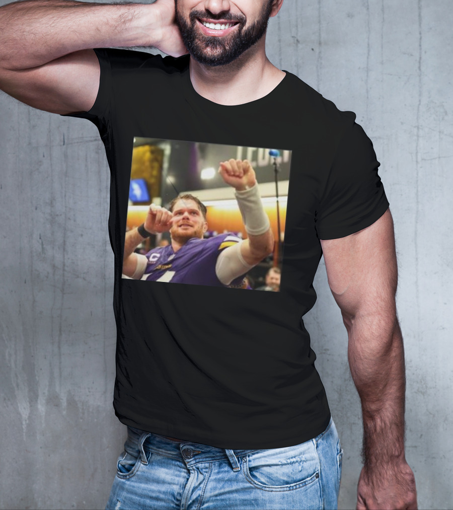 Vikings Locker Room Celebration With Sam Darnold In Jersey T-Shirt