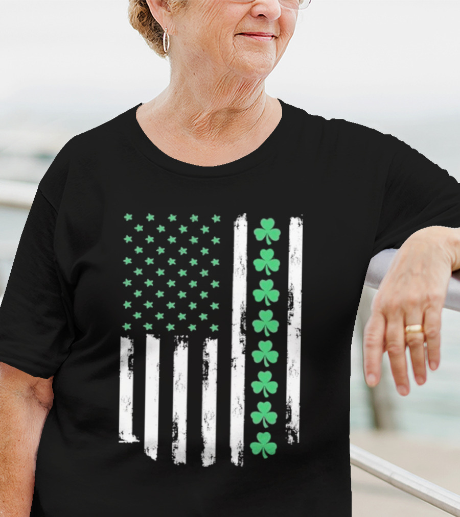 Vintage St. Patrick’s Day American Flag Shamrock Stars Stripes T-Shirt