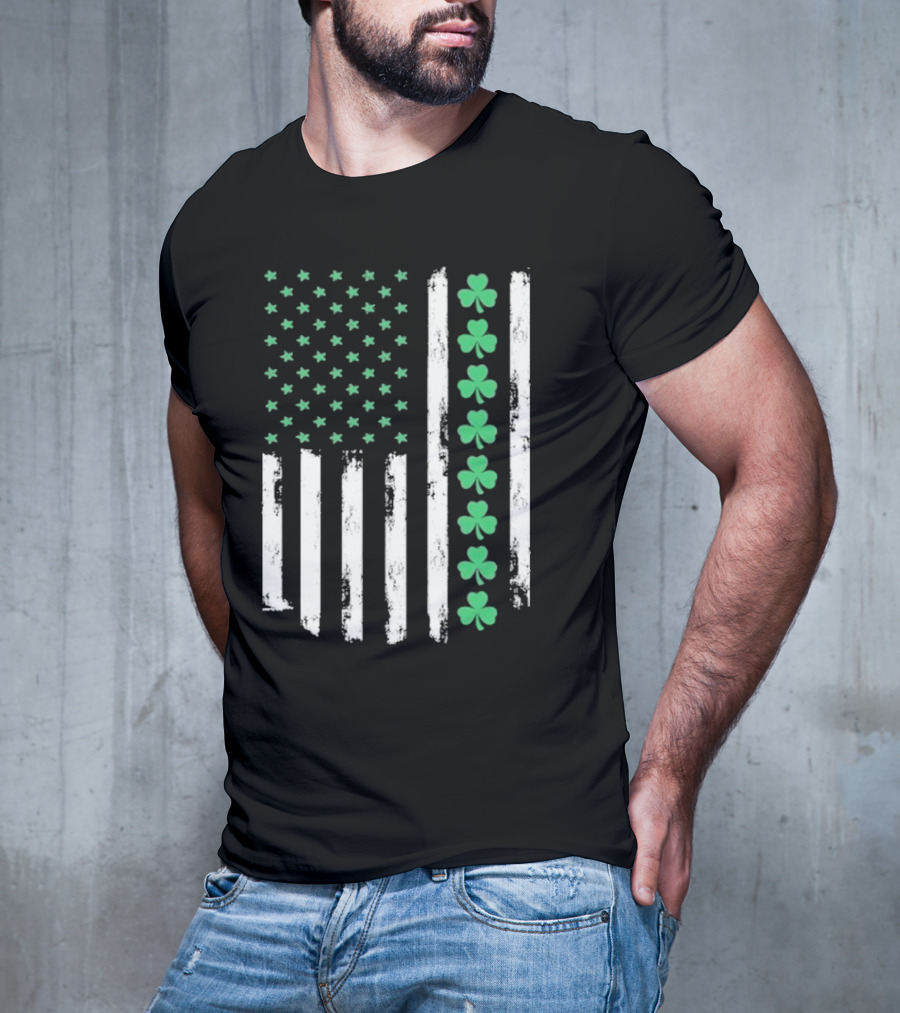 Vintage St. Patrick’s Day American Flag Shamrock Stars Stripes T-Shirt