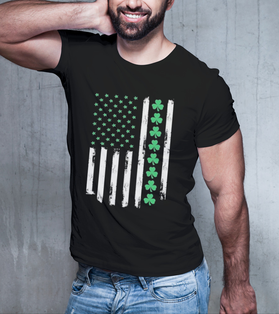 Vintage St. Patrick’s Day American Flag Shamrock Stars Stripes T-Shirt