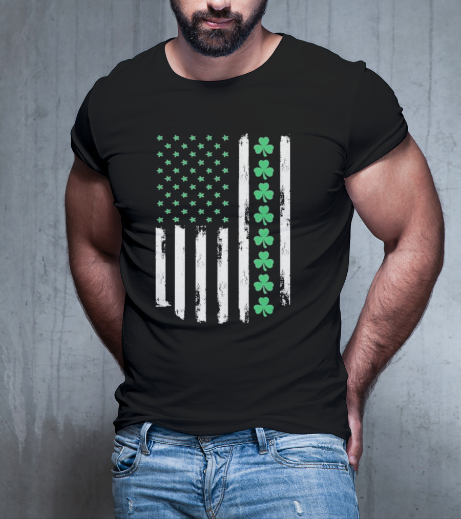 Vintage St. Patrick’s Day American Flag Shamrock Stars Stripes T-Shirt