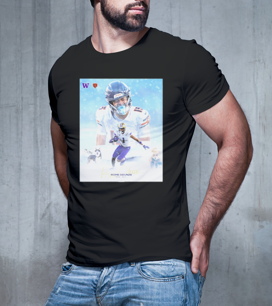 Washington Huskies Chicago Bears Rome Odunze Autographed Pick 9 T-Shirt