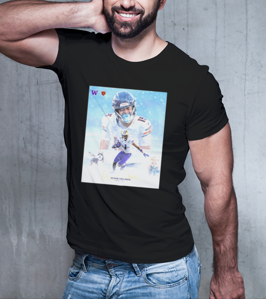 Washington Huskies Chicago Bears Rome Odunze Autographed Pick 9 T-Shirt