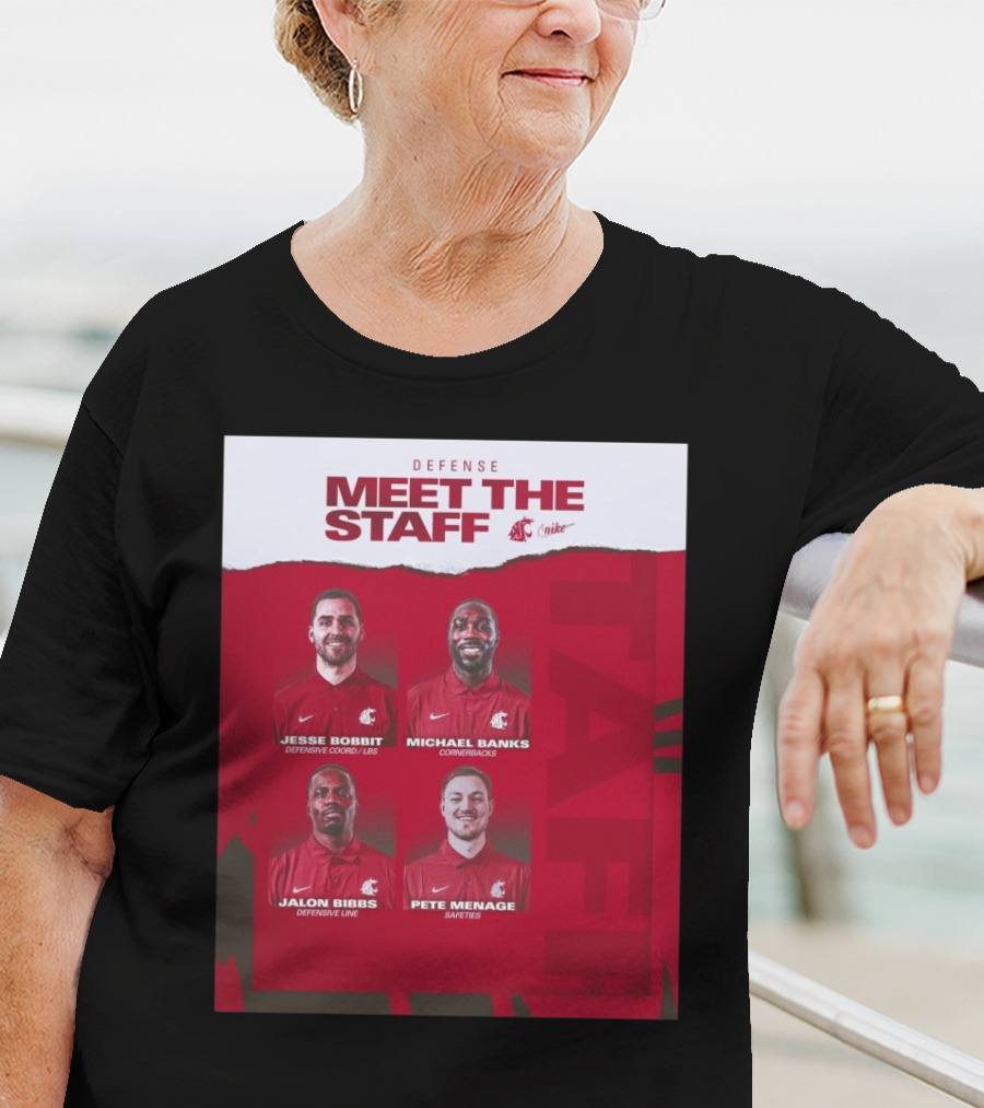 Defense Meet The Staff Washington State Cougars Jesse Bobbit Michael Banks Jalon Bibbs Pete Menage Nike T-Shirt