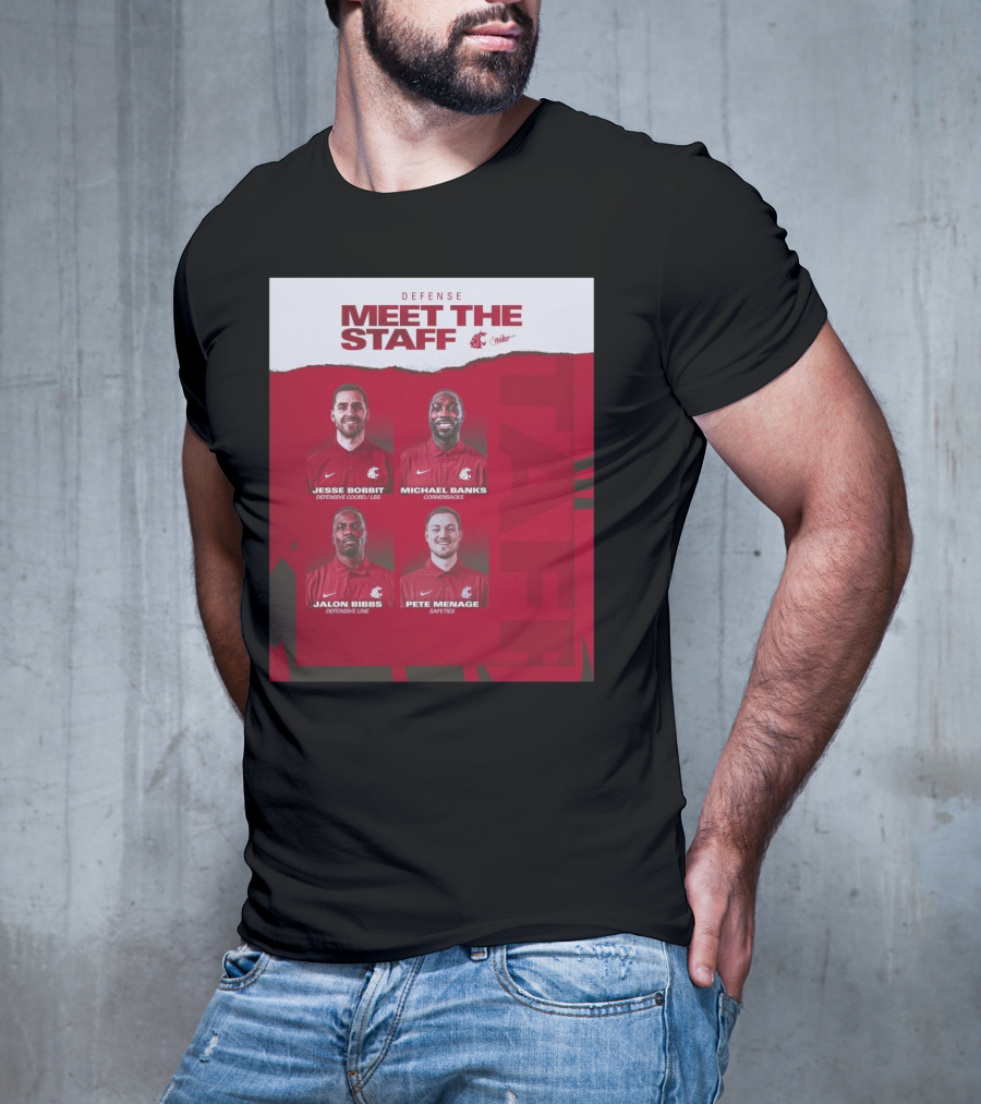Defense Meet The Staff Washington State Cougars Jesse Bobbit Michael Banks Jalon Bibbs Pete Menage Nike T-Shirt