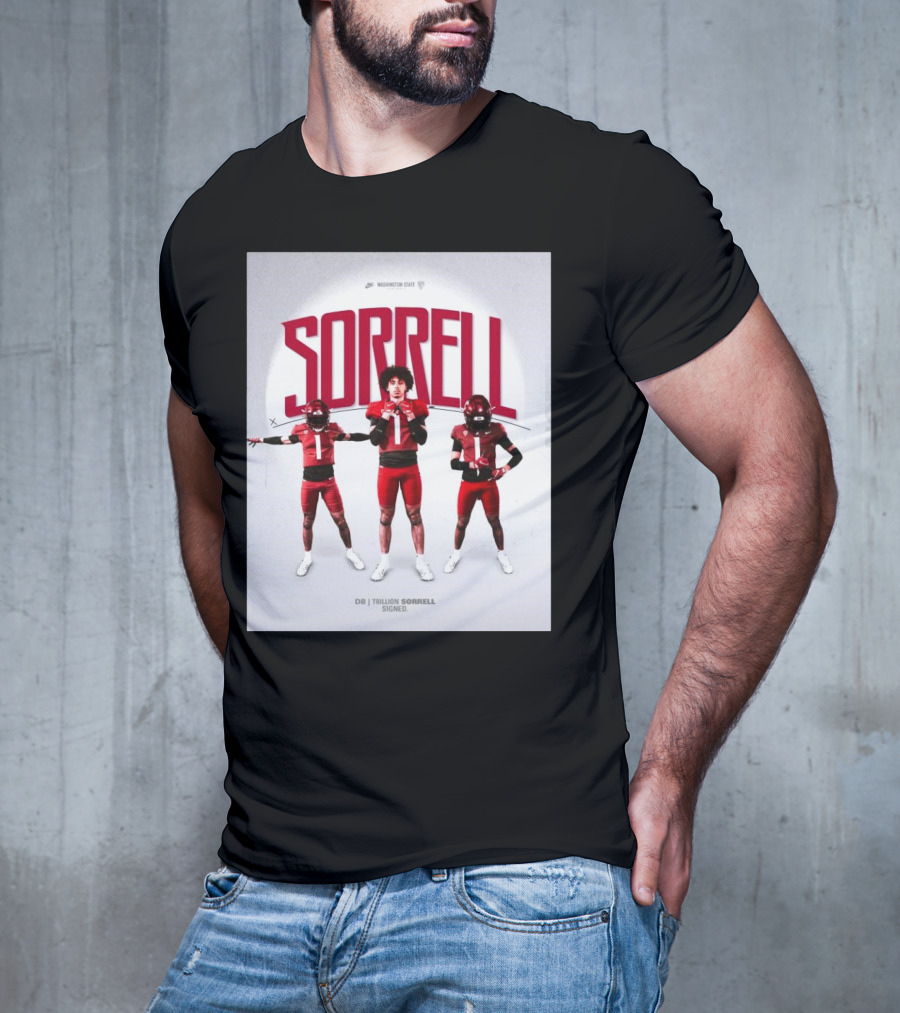 Washington State Cougars Sorrell DB Trillion Signed Football Palouse T-Shirt