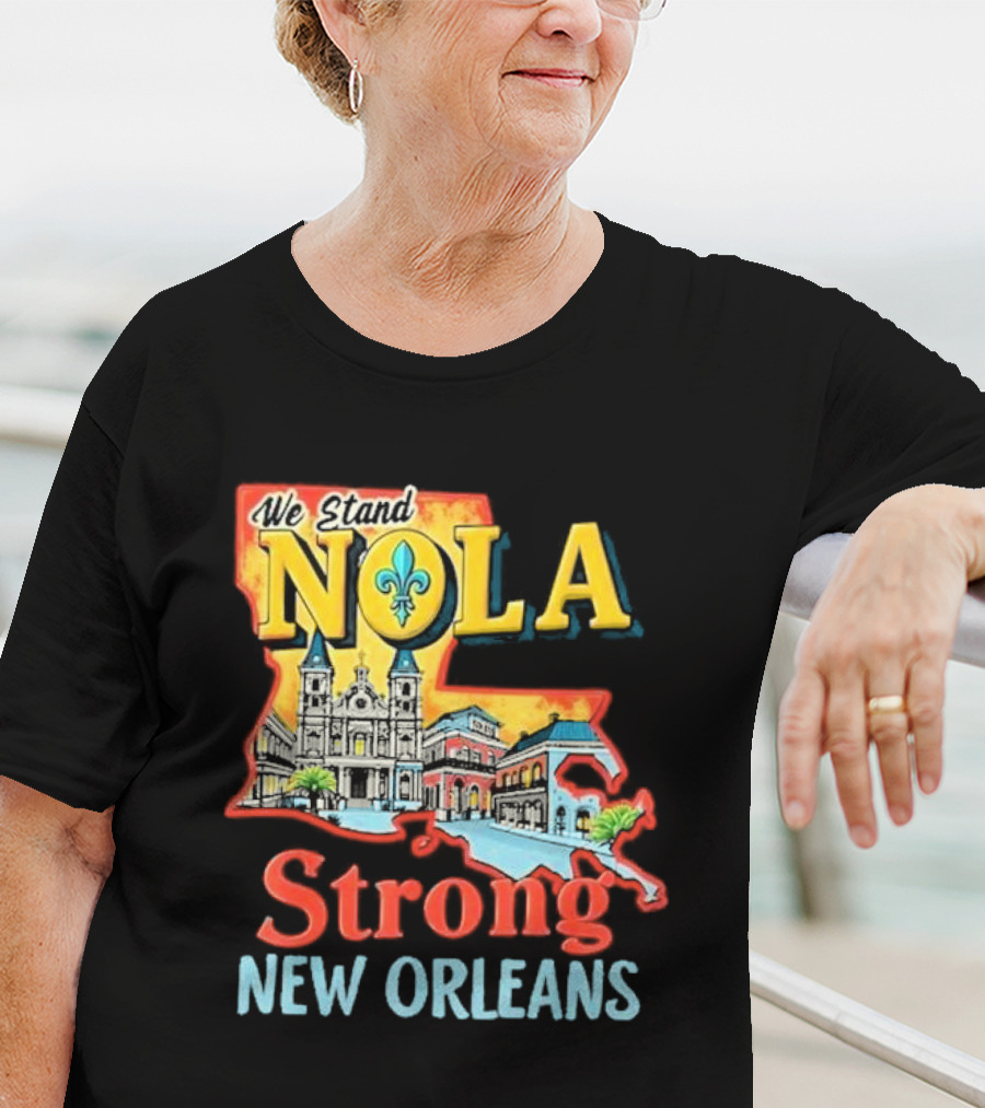 We Stand NOLA Strong New Orleans Fleur-de-lis Map Iconique T-Shirt