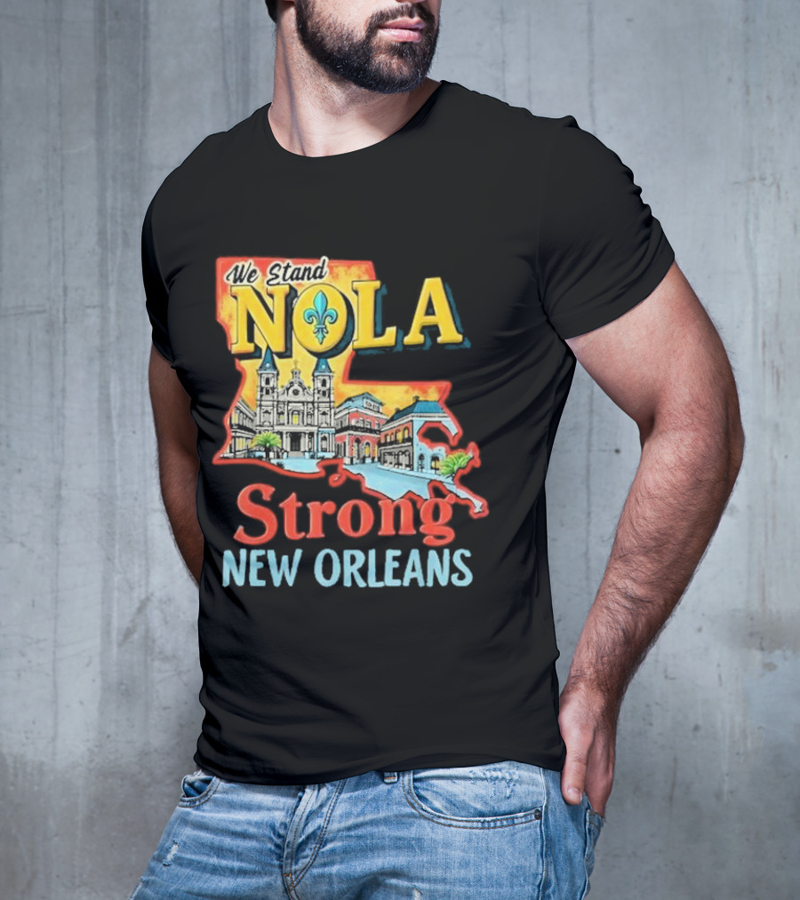 We Stand NOLA Strong New Orleans Fleur-de-lis Map Iconique T-Shirt