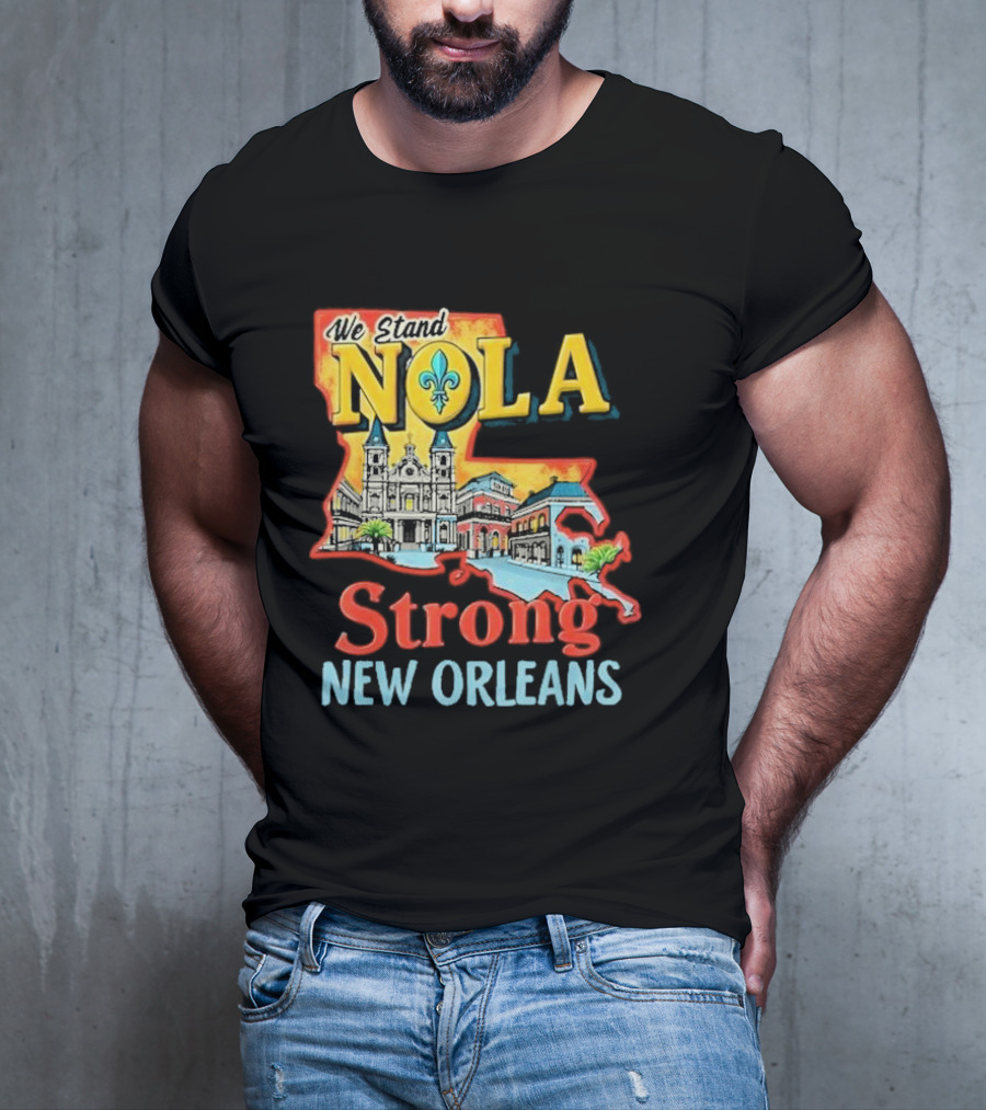 We Stand NOLA Strong New Orleans Fleur-de-lis Map Iconique T-Shirt