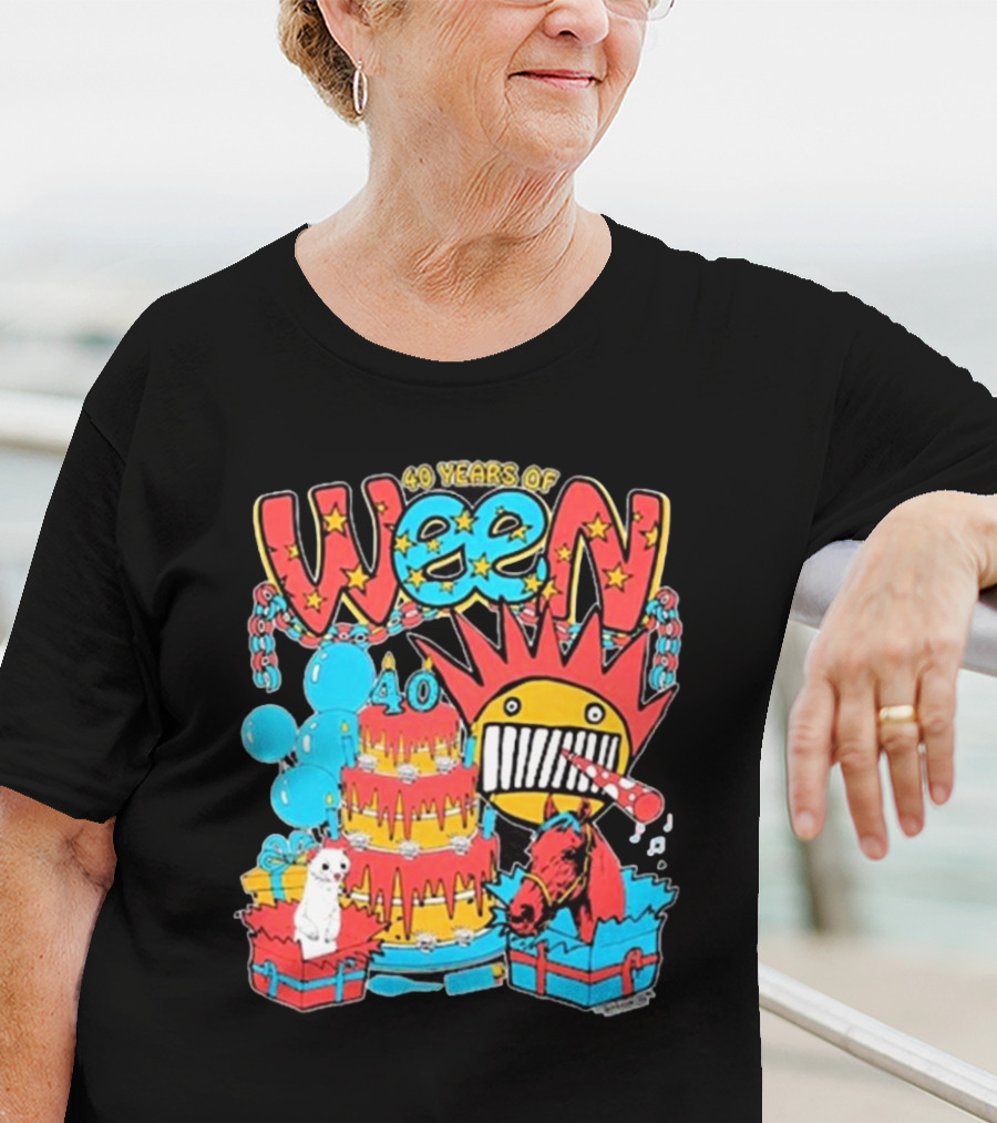 Ween 40 Years Of Celebration With Balloons And Colorful Cake T-Shirt