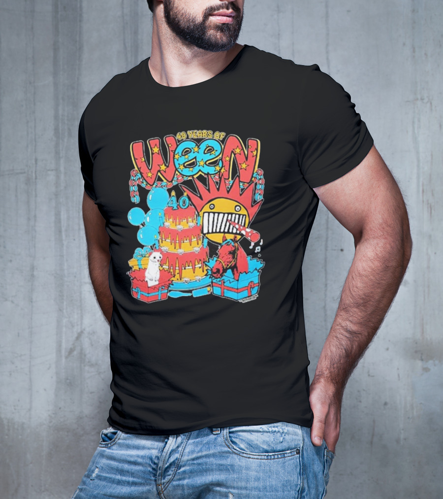Ween 40 Years Of Celebration With Balloons And Colorful Cake T-Shirt