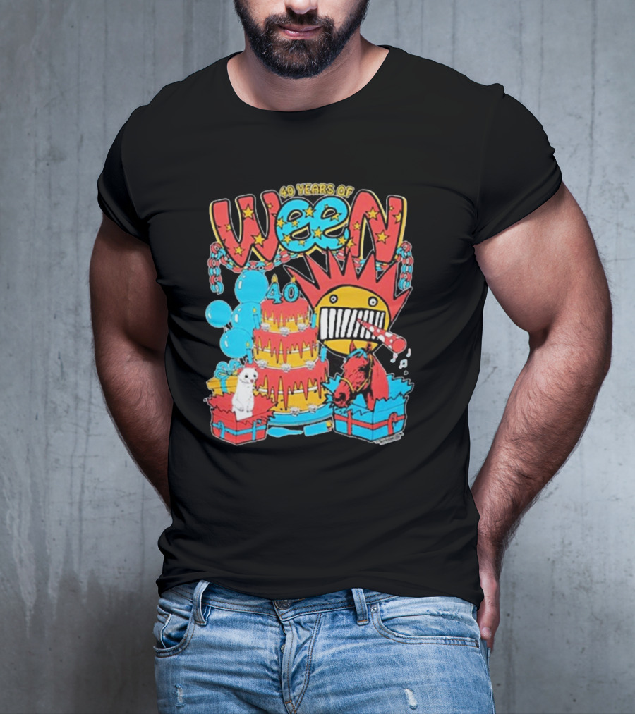 Ween 40 Years Of Celebration With Balloons And Colorful Cake T-Shirt