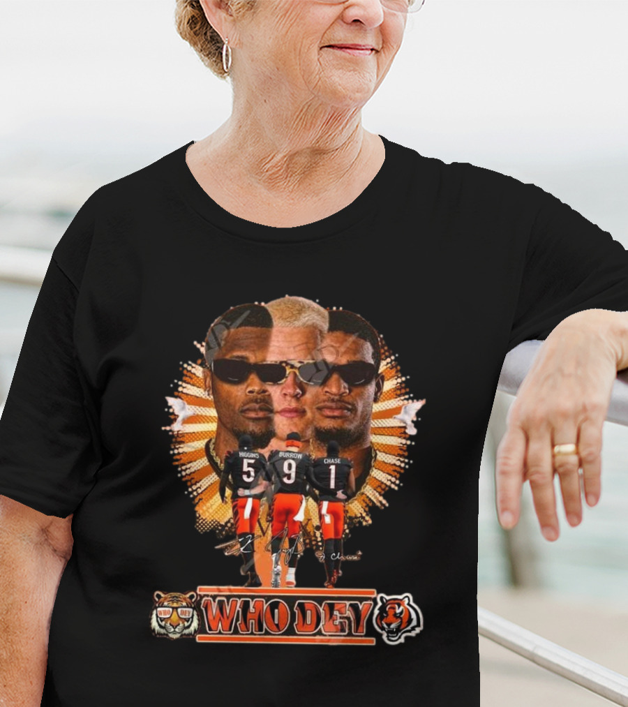 Who Dey Cincinnati Bengals 2025 Signatures Higgins Burrow Chase T-Shirt
