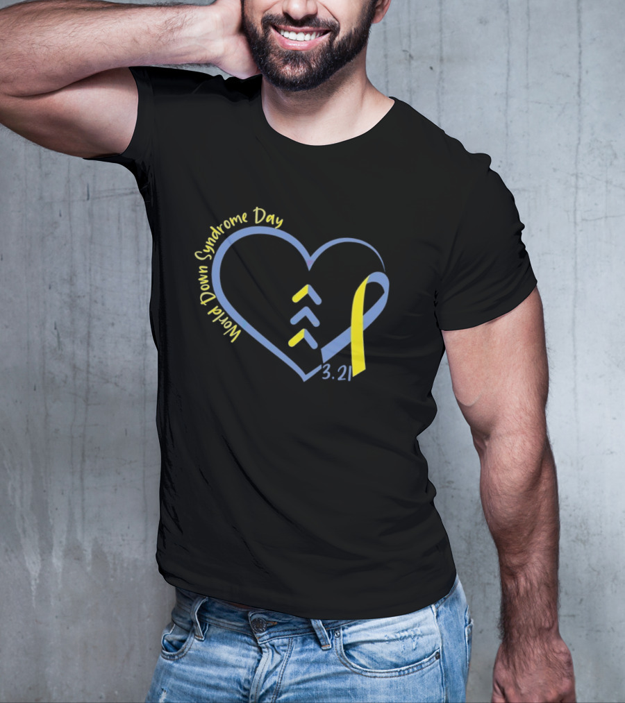 World Down Syndrome Day 3.21 Heart Ribbon Awareness T-Shirt