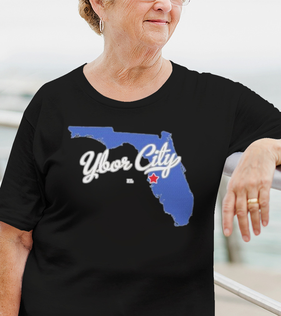 Ybor City Florida Map With Red Star Tampa Fl T-Shirt