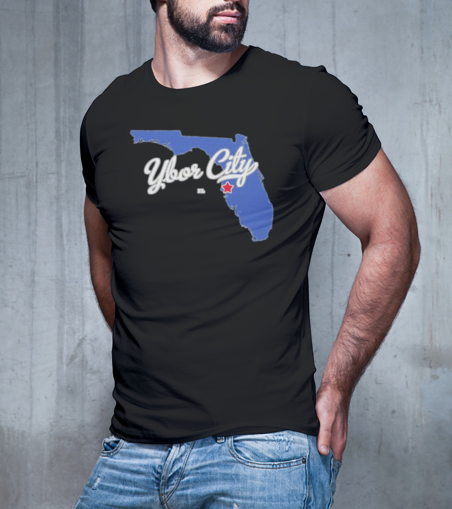 Ybor City Florida Map With Red Star Tampa Fl T-Shirt