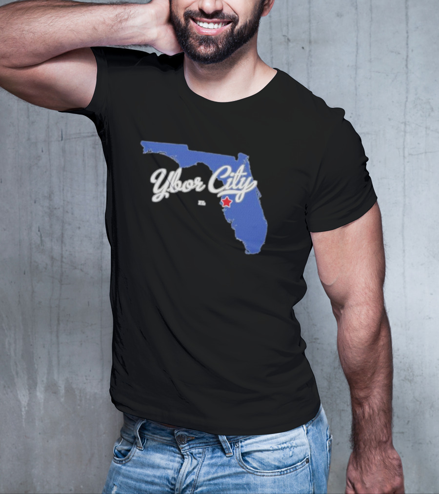 Ybor City Florida Map With Red Star Tampa Fl T-Shirt
