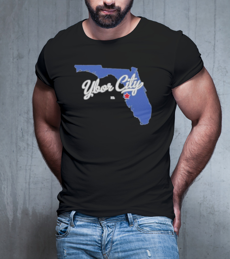 Ybor City Florida Map With Red Star Tampa Fl T-Shirt