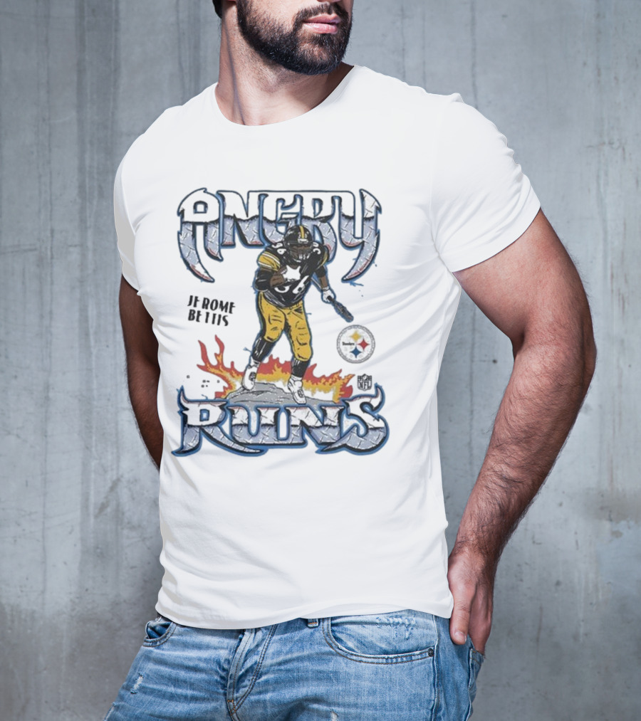 Angry Runs Pittsburgh Steelers Jerome Bettis NFL Fire Burst T-Shirt