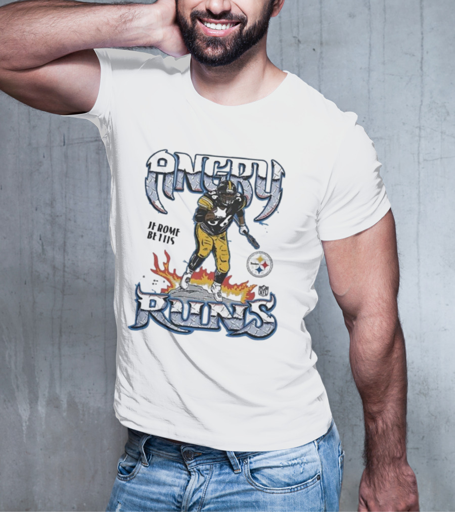 Angry Runs Pittsburgh Steelers Jerome Bettis NFL Fire Burst T-Shirt