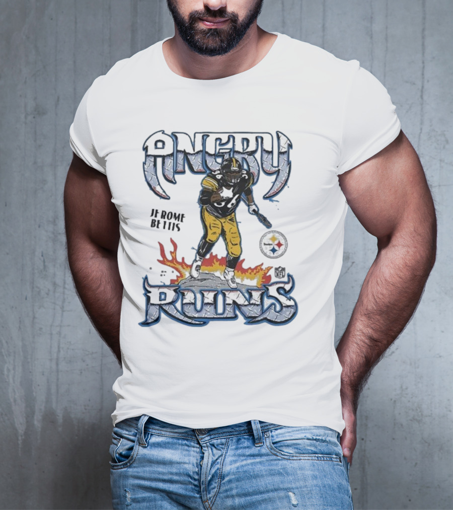 Angry Runs Pittsburgh Steelers Jerome Bettis NFL Fire Burst T-Shirt