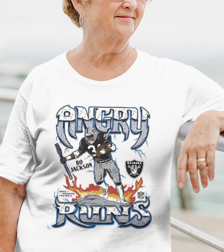 Angry Runs Raiders Bo Jackson Fire And Shield T-Shirt