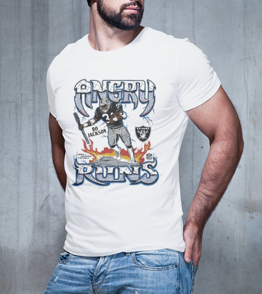 Angry Runs Raiders Bo Jackson Fire And Shield T-Shirt