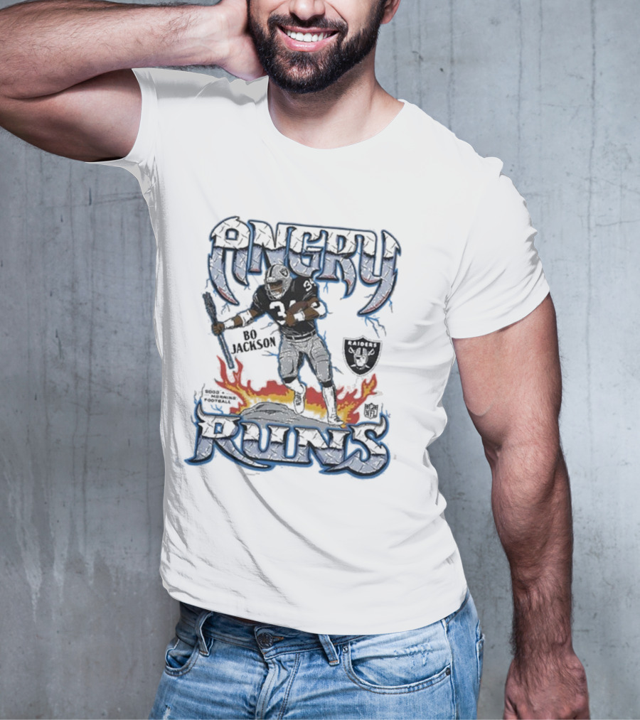 Angry Runs Raiders Bo Jackson Fire And Shield T-Shirt