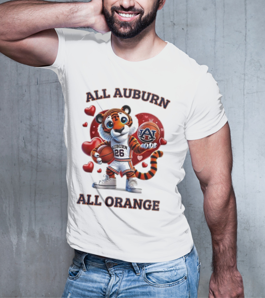 All Auburn All Orange Auburn Tigers Basketball Mascot Hearts T-Shirt