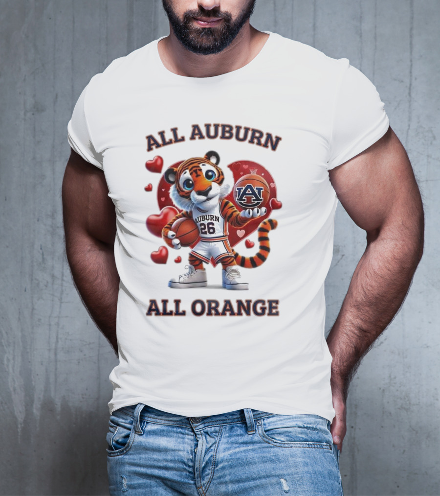 All Auburn All Orange Auburn Tigers Basketball Mascot Hearts T-Shirt