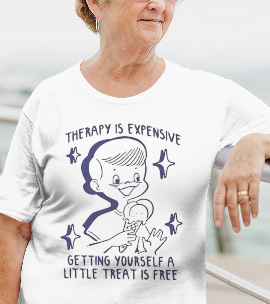 Therapy Is Expensive Getting Yourself A Little Treat Is Free Ice Cream Cartoon Star Elements T-Shirt