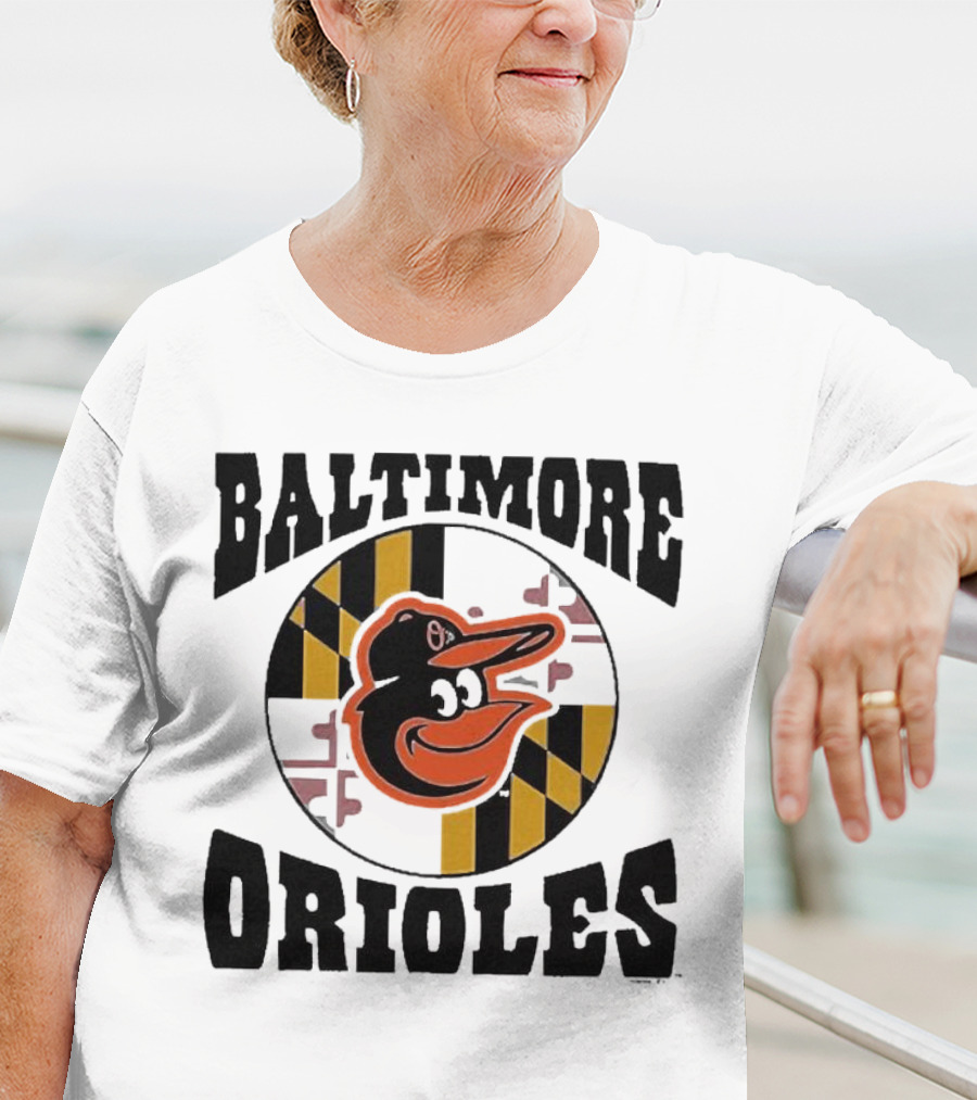 Baltimore Orioles Homage Hyper Local Tri-Blend Bird And Maryland Flag T-Shirt