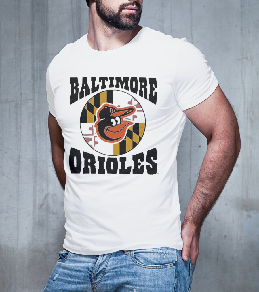 Baltimore Orioles Homage Hyper Local Tri-Blend Bird And Maryland Flag T-Shirt