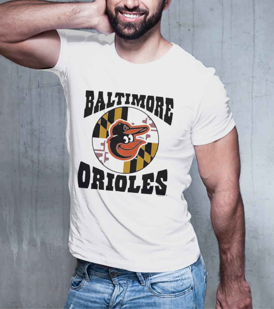 Baltimore Orioles Homage Hyper Local Tri-Blend Bird And Maryland Flag T-Shirt