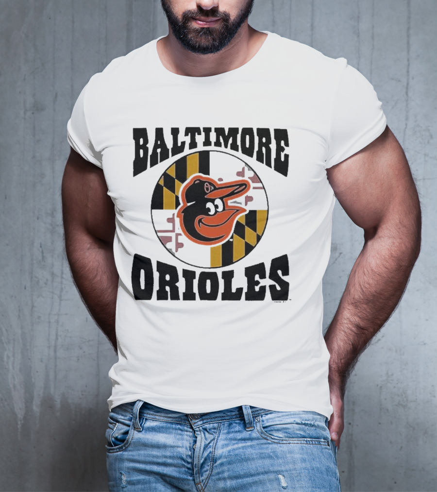 Baltimore Orioles Homage Hyper Local Tri-Blend Bird And Maryland Flag T-Shirt